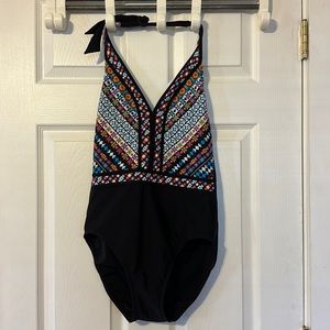 Aqua Green, One Piece, Black & Multi-Colored, Medium, Like New.